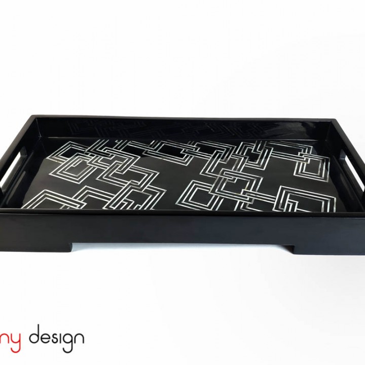 Rectangular lacquer tray with zigzag handle 22*45*H5.5cm